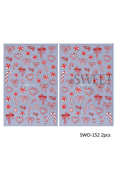 Choice SWO-152 قطعتان من ملصقات أظافر عيد الميلاد غير اللامعة بتصميم عصا حلوى...