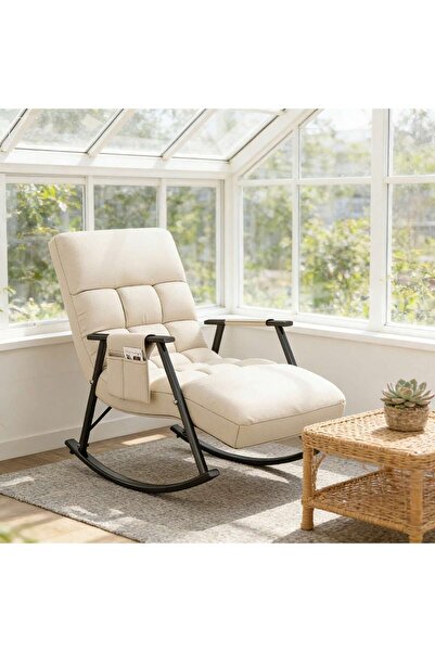 Tiokkss Rocking Chair with Armrests Side Pockets Breathable Height-Adjustable...