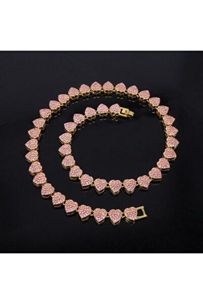 Choice Golden Pink 45cm ZAKOL New 11mm Width Heart Hip Hop Bracelet Necklace ...