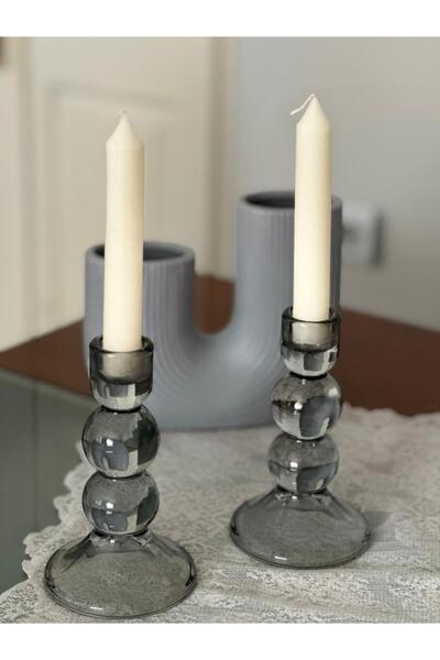 ArtnestbyAysun Beyaz Şamdan Mumu, Mavi Mum 2 li Set, Özel Günler, Dekoratif M...