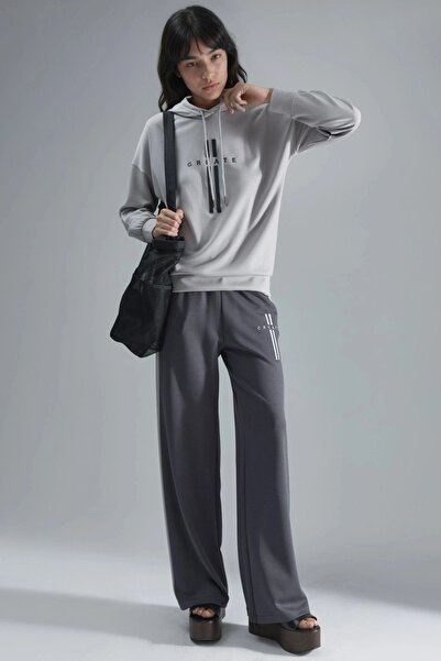 Hiccup Modal Textured Hooded Sweatshirt and Striped Detail Pants Set Bersan C...