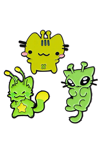 Choice 3 قطع من دبابيس المينا على شكل قطة فضائية لطيفة، بروش حيوان كرتوني للم...