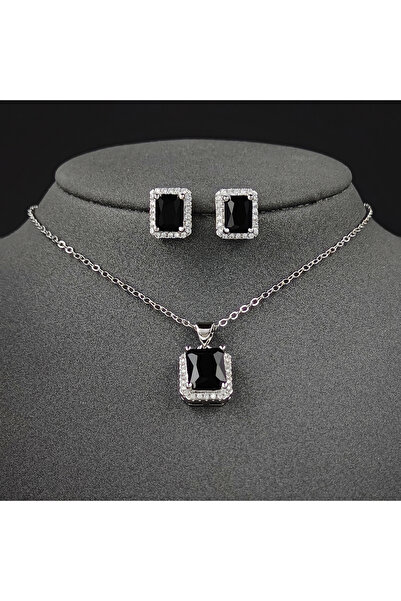 Choice black 2024 New Trendy Green Color Rectangle Earrings and Necklace Pend...