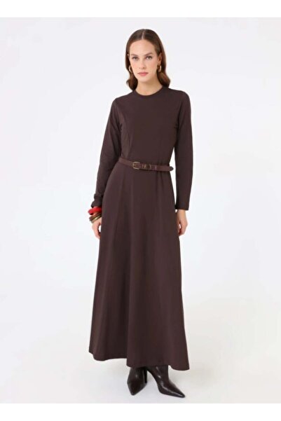 Refka Buy Detailed a Form Basic Hijab Dress - Brown -