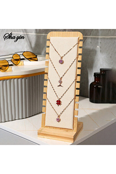 Choice رف عرض قلائد من خشب الصنوبر البيج، قطعة واحدة، لوح تخزين مجوهرات قابل ...