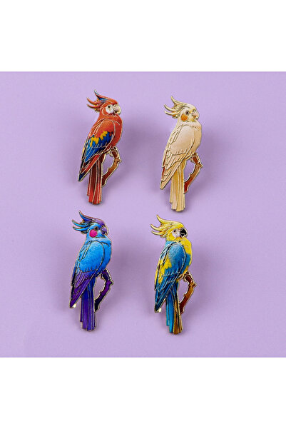 Choice أربع قطع من دبابيس الببغاء الملونة للنساء، دبابيس مطلية بالمينا، دبابي...