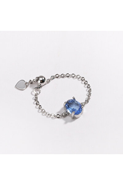 Choice خواتم فضية زرقاء قابلة للتعديل، مرصعة بأحجار صغيرة بيضاوية الشكل، مرصع...