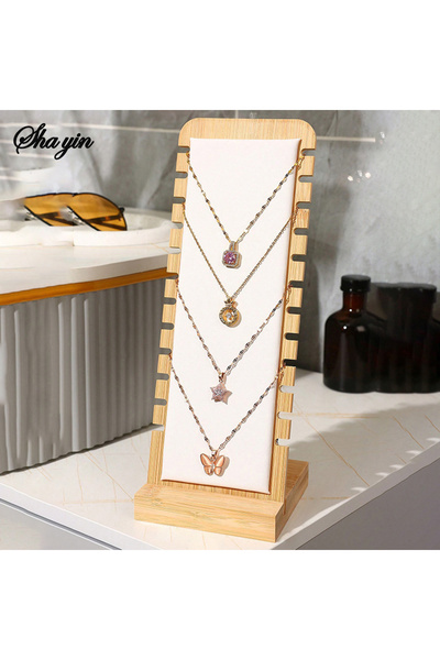 Choice رف عرض قلائد من خشب الصنوبر الأبيض، قطعة واحدة، لوح تخزين مجوهرات قابل...