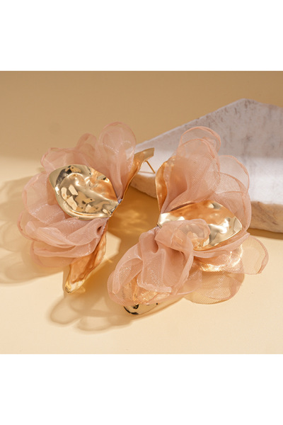 Choice brown color Fluffy Chiffon Flower Stud Earrings Women's Exaggerated Hi...