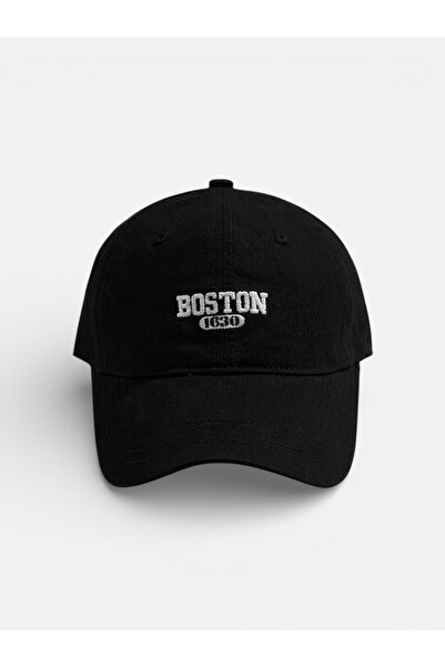 LUCEA “Boston 1630” Nakışlı Siyah Cırtlı Şapka | Unisex Ayarlanabilir Cap