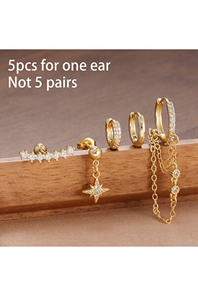 Choice gold-white-5PCS 5PCS Stainless Steel Exquisite Crystal Zirconia Hoop E...