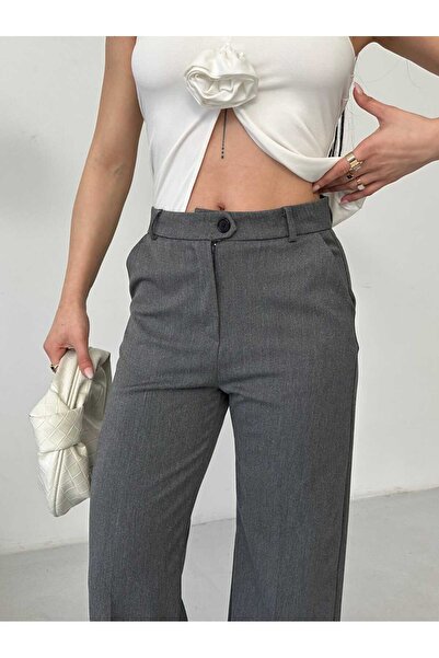 MYGİYİMİSTANBUL High-Waisted, Wide-Leg Fabric Pants. Full Stretch Fabric