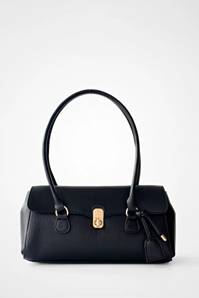 Melos Butik Geantă de mână și de umăr din piele baguette neagră pentru femei,...