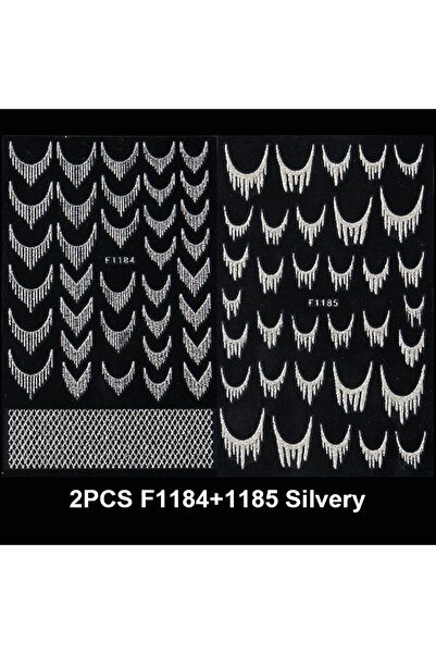 Choice ملصقات تزيين الأظافر الفرنسية F1184-1185 فضية عاكسة لامعة، بتصميم هندس...