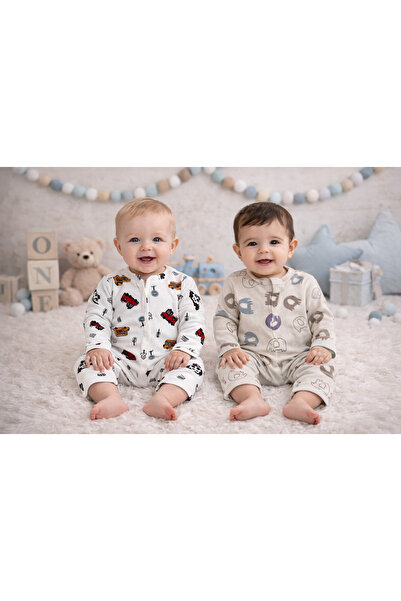 AKİ MODA KİDS Baby Boy Newborn 1-3-6 Months Cotton Double Romper Set