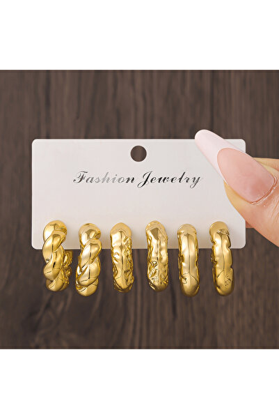 Choice Golden4 Creative Irregular Twisted Striped Design C-shaped Hoop Earrin...