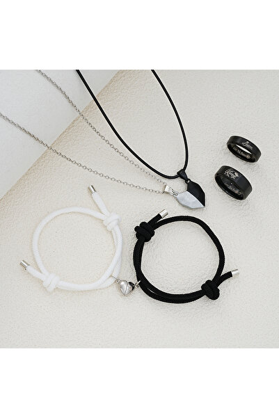 Choice AYA1 6 Pcs Minimalist Heart Desgin Couple Jewelry Sets Black White Col...