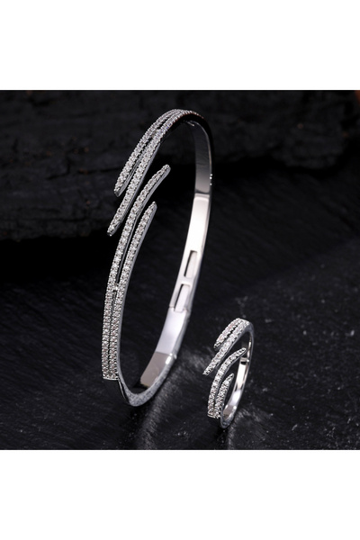 Choice Silver Color ZAKOL Classic Zircon Inlay Wing Shape Open Bracelet Ring ...