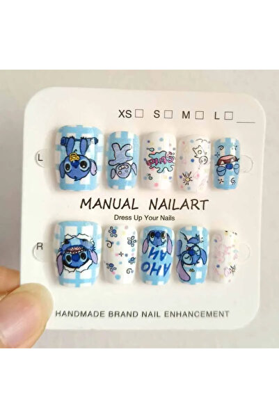 Choice مجموعة أظافر صناعية لطيفة بتصميم ستيتش، مقاسات من 2 إلى XS، 10 قطع، هد...