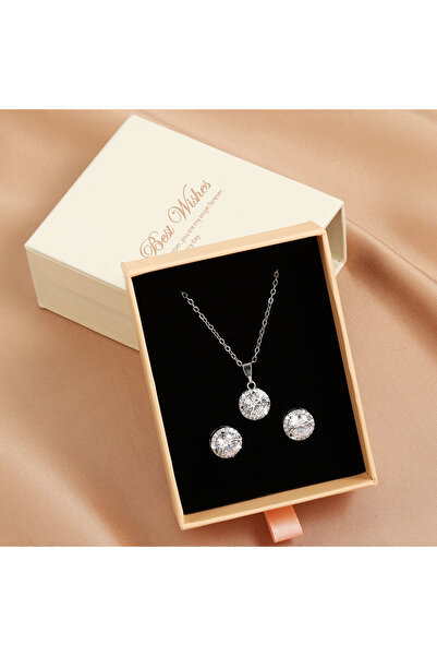 Choice White C ZAKOL Exquisite Shiny Zircon Water Drop Round Earring Necklace...