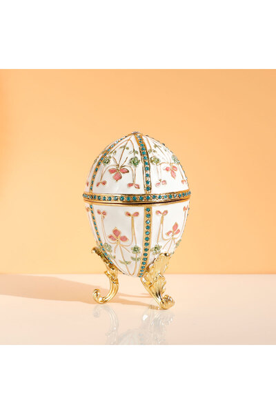 Choice White Egg 1Pc Faberge Egg Style Enamelled Jewelry Trinket box Hinged U...