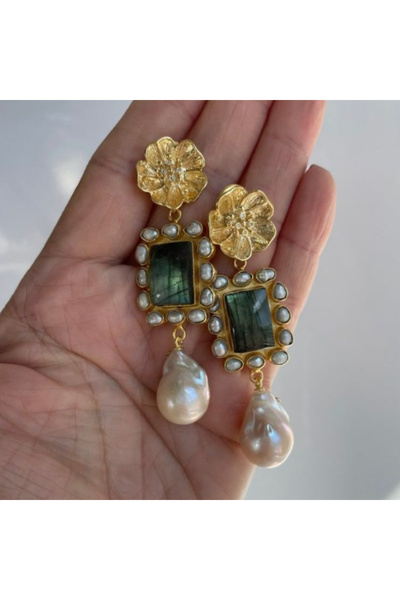 Choice WF8164-1 Fashionable Gold Flower Square Inlaid Zircon Imitation Pearl ...