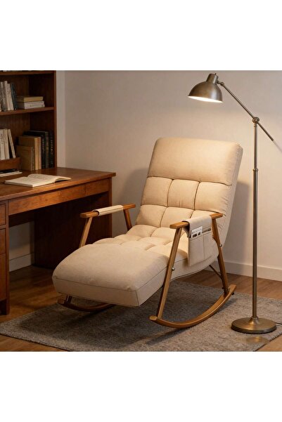 Mtanvxay Breathable Patio Rocking Chair with Armrests Side Pockets Height-Adj...