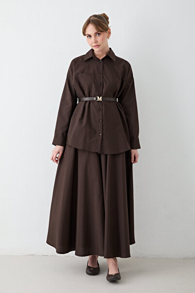 Melike Tatar Set poplin cu fustă cu curea 32-2603