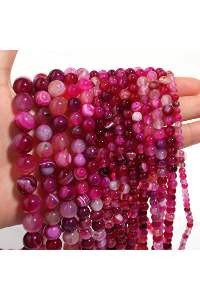 Choice4 8mm Approx 45pcs Hot pink 1 Strip 4/6/8/10/12mm Pink Natural Agate Lo...