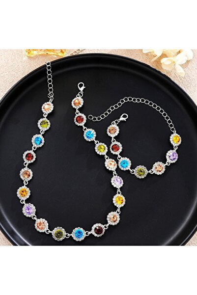 Choice silver LENNIK Fashionable and Personalized Colored Zircon Bracelet Nec...