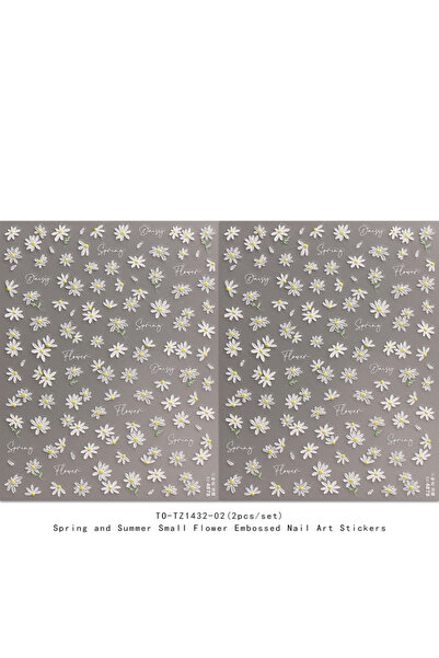 Choice ملصقات تزيين الأظافر البيضاء، قطعتان، بنقوش زهور صغيرة بارزة، مناسبة ل...