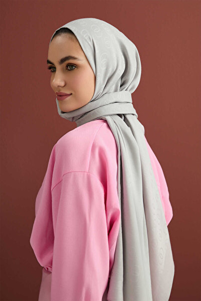 Imannoor Zincir Desen Gri Pamuk İpek Şal 70x210