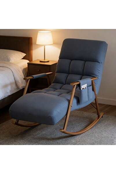 Mtanvxay Breathable Patio Rocking Chair with Armrests Side Pockets Height-Adj...