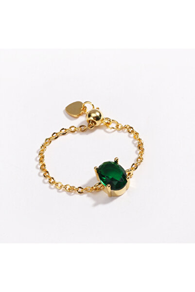 Choice خواتم نسائية قابلة للتعديل، ذهبية وخضراء، مرصعة بأحجار صغيرة بيضاوية ا...