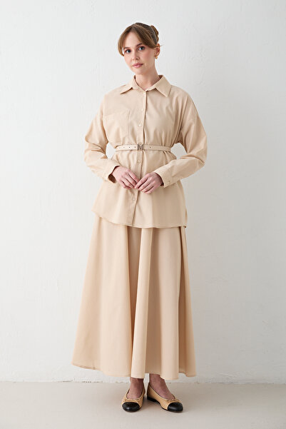 Melike Tatar Poplin Suit with Belted Skirt 32-2603