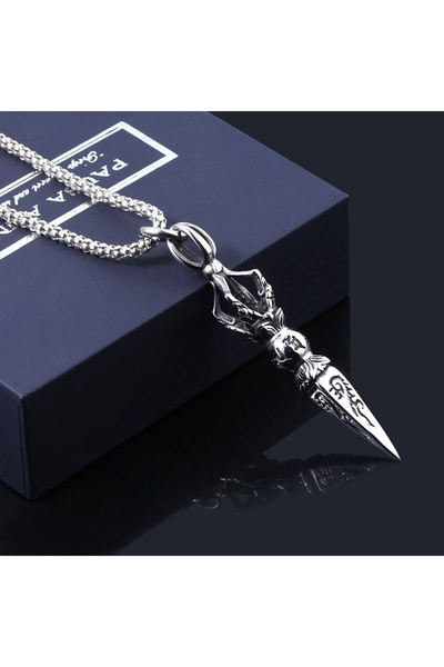 Choice Silver 1pc Men Rock Punk Tibetan Buddhist Protection Necklaces Vajra D...