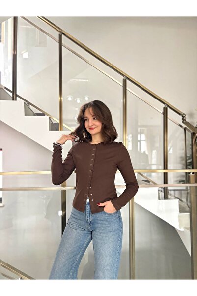 Sude Kızanlıklı Buzzy Fabric Long Sleeve Blouse with Snap Buttons