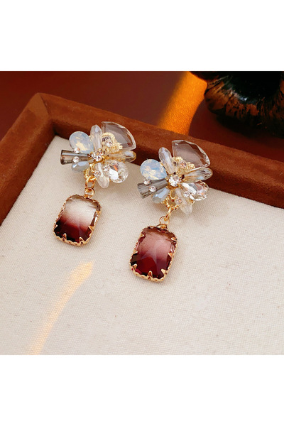 Choice أقراط مربعة مرصعة بأحجار الراين الزجاجية على شكل زهرة للنساء، موديل WE...