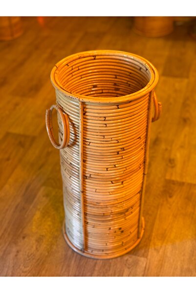 Bambu Bahcem Doğal Rattan Vazo 60 Cm Bohem Dekoratif Salon Ofis İşyeri Dekora...