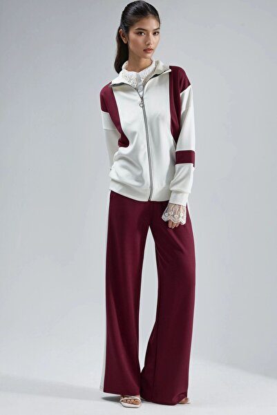 Hiccup Modal Textured Color Block Zippered Collar Wide Leg Double Suit Berşan...