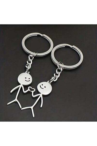 Choice 2pcs Silver Two heart-shaped keychains for couple matching - best frie...