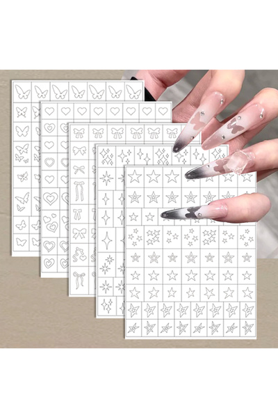 Choice مجموعة AA (5 أوراق) من 2 إلى 50 ورقة ملصقات استنسل أظافر شفافة مجوفة ب...