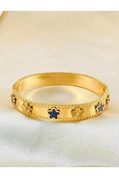 Choice سوار أسود أنيق من الفولاذ المقاوم للصدأ بتصميم زهرة، مستوحى من الطراز ...