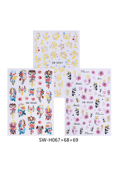 Choice SW-H067 68 69 3 قطع ملصقات أظافر أنيقة على شكل زهور، ثلاثية الأبعاد، ب...