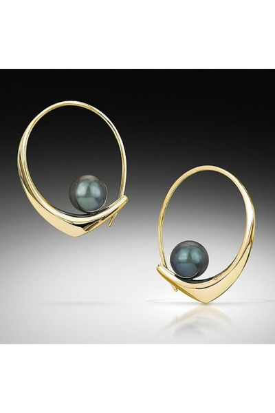 Choice T664-Golden Vintage Concise Design Green Imitation Pearl Hoop Earrings...