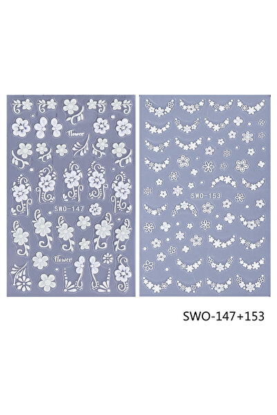 Choice SWO-147 153 2pcs White Little Flower Nail Stickers Hollow French Petal...