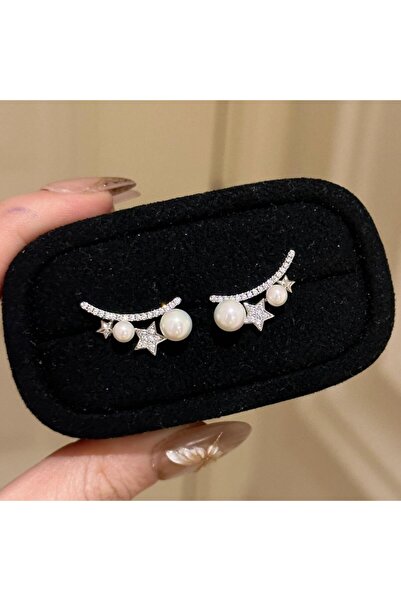 Choice White gold LENNIK 2025 New Pearl Star Earrings, Copper Zircon Celebrit...
