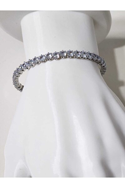 GÜLNAR BİJUTERİ Clamp Bracelet Flexible Thin Waterway Bracelet Silver 21cm