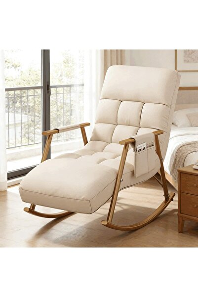 Mtanvxay Comfortable Rocking Chair with Armrests Side Pockets Height-Adjustab...