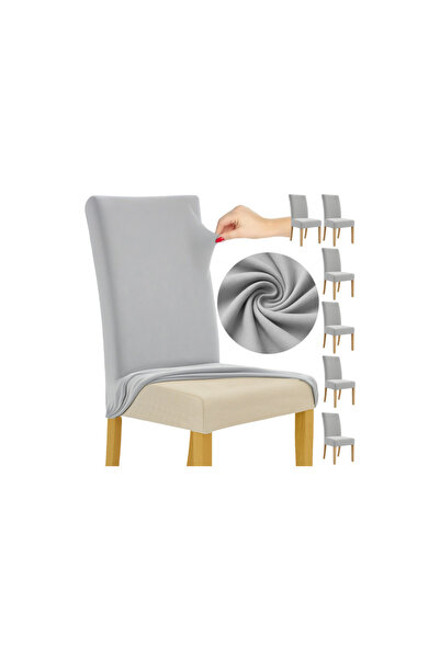 Ruhhy Set de 6 huse de scaun, catifea gri, închidere cu bandă elastică, lavab...